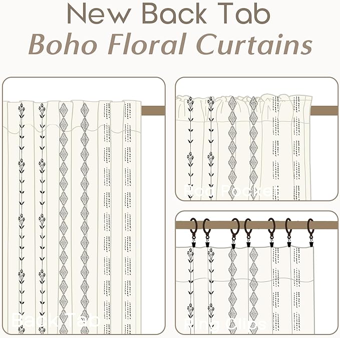 Semi Sheer Linen Curtains for Living Room 84 Inches Long,Black and Cream Colored Farmhouse Boho Window Curtains for Bedroom Cortinas para Sala Modernas 2025