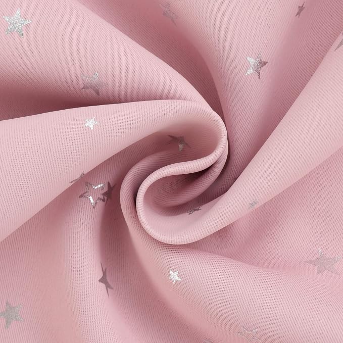 BGment Kids Blackout Curtains for Bedroom - Grommet Thermal Insulated Silver Star Print Room Darkening Curtains for Kids Room, Set of 2 Panels, 38 x 45 Inch, Baby Pink