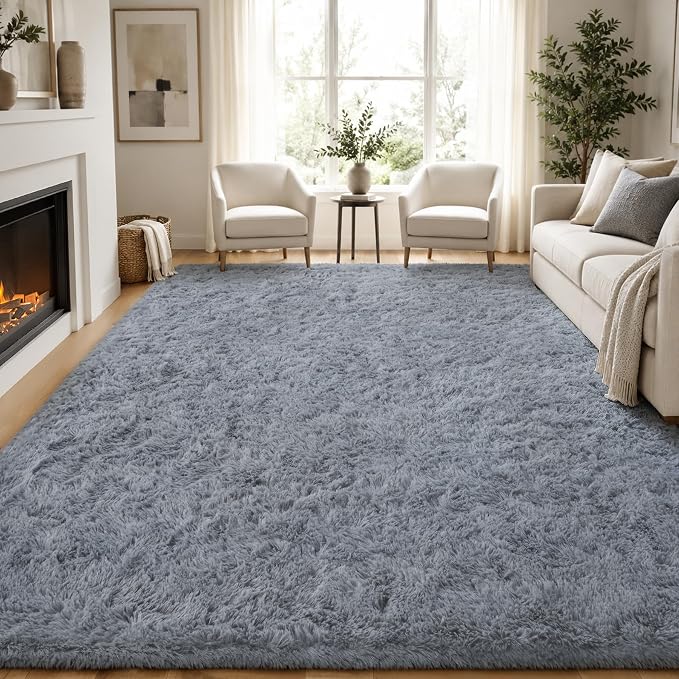 Area Rug for Living Room Bedroom: 6x9 Grey Soft Fluffy Shag Upgrade Non-Slip High Pile Carpet Large Fuzzy Plush Indoor Floor Decor Shaggy Rug for Kid Boys Girls Dorms Playroom Nursery Modern Home