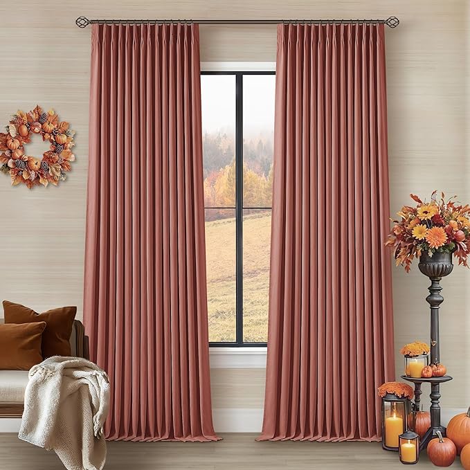 Terracotta Linen Blackout 120 Inch Curtains for Living Room 2 Panels Set Pinch Pleated Back Tab Drapes Farmhouse Thermal Insulated Full Black Out Curtains 120 Length High Ceiling to Floor 40x120