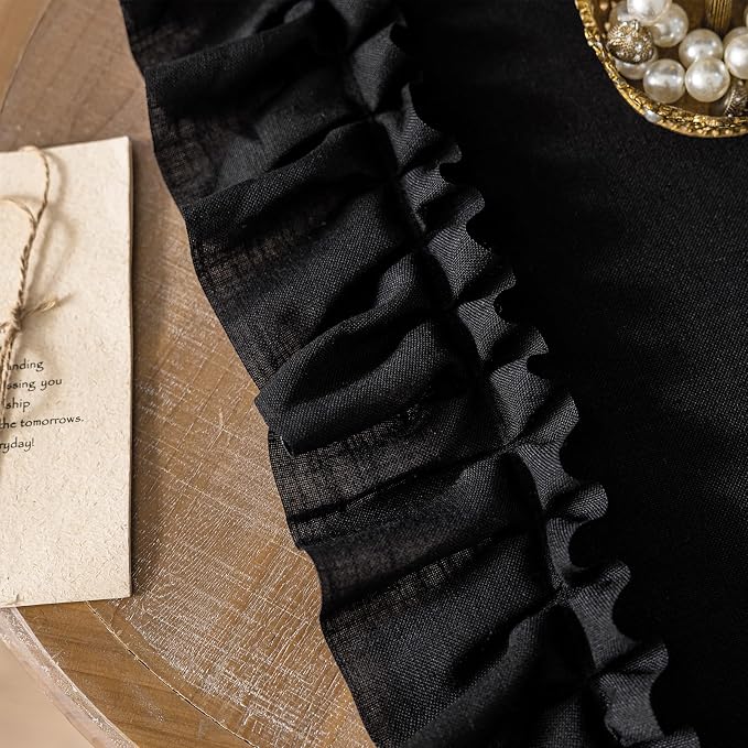 TERLYTEX Black Ruffle Curtains 63 Inch Length 2 Panels, 58 x 63 Inch, Linen Textured Ruffled Curtains for Bedroom Rod Pocket Privacy Farmhouse Black Semi Sheer Cottagecore Flowy Window Drapes