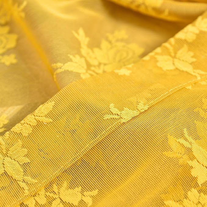Kotile 72 Inch Gold Lace Curtains 2 Panels, Country Rustic Retro Mustard Yellow Sheer Lace Curtains 72 Inches Long for Living Room, Rod Pocket Light Filtering Privacy Window Curtain Drapes, 52 x 72 In