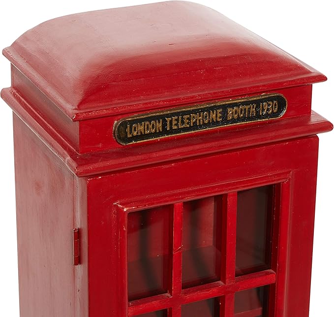 Deco 79 Wooden Vintage Telephone Booth Accent Cabinet, 11" x 9" x 30", Red | London telephone booth, storage cabinet, 3 shelves, red bookshelf