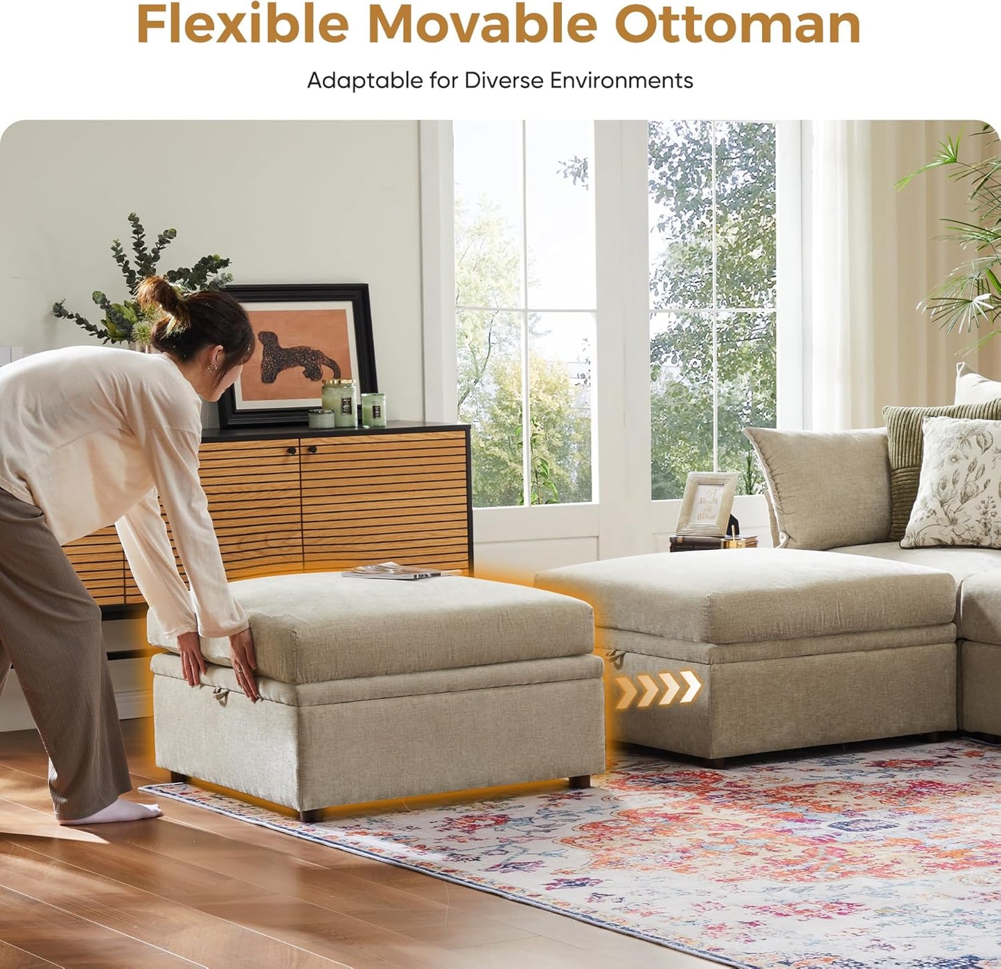 134.6" Modular Sectional Sofa, U Shaped Couch Set for Living Room, Large 8-Seater Comfy Cloud Couches with Movable Storage Ottoman,DIY Combination - Chenille Beige