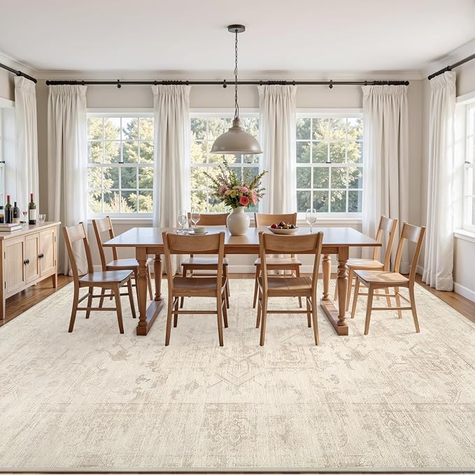 3x5 Area Rugs for Living Room: Vintage Boho Neutral Washable Rug Indoor Soft Large Area Rug Carpet for Bedroom Nursery Farmhouse Dining Room Office Floor Non-Slip Low Pile Under Table Rug Beige/Brown