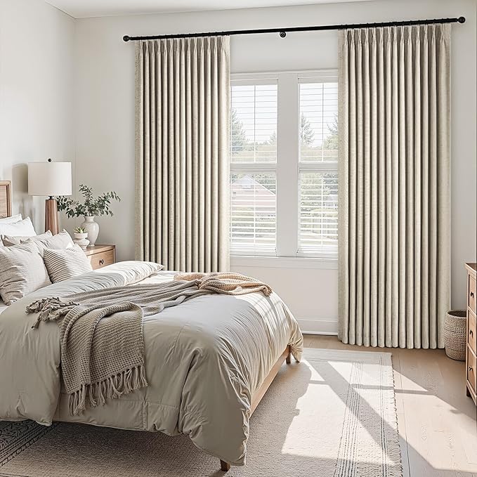 Topfinel 96 Inches Long Pinch Pleated 100% Blackout Curtains,Thermal Insulated Burlywood Linen Pinch Pleat Viral Drapes with Hooks Rings 2 Panel Sets,Neutral Beige Ivory 8FT Back Tab Window Curtains