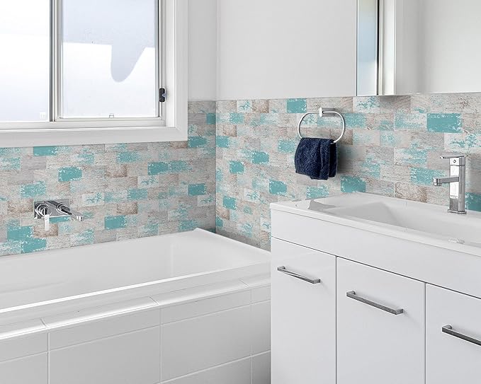 DEWOO Peel and Stick Wall Tile Backsplash PVC Self Adhesive Tiles for Kitchen Bathroom Turquoise Teal (10-Sheet, 13.5" x 11.4")