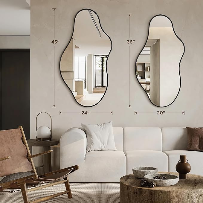 Bathroom Mirror for Over Sink -Black Room Decor Wall Mirror 20"x 36" | Irregular Wall Mirror - Asymmetrical Abstract Mirror Unique for Bedroom, Living Room, Cloakroom, Entryway