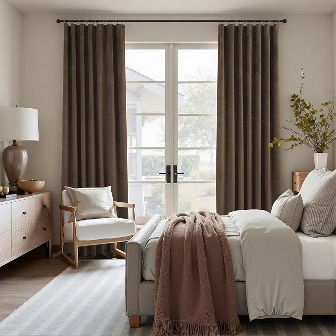 Brown Velvet Curtains 84 Inch Long for Bedroom Luxury Earthy Home Decor Thermal Insulated Light Blocking Dark Chocolate Brown Drape for Living Room Darkening 52x84 Floor Length 2 Panel Back Tab Pocket