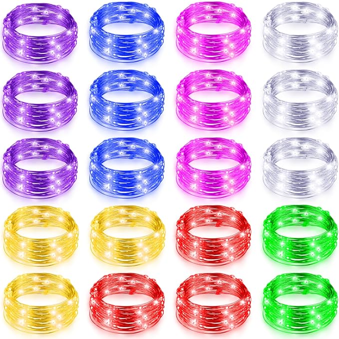 Tuanse 20 Pack LED Fairy Lights Colored Battery Operated String 3 Speed Modes 7 ft 20 LED Starry Wedding Decoration Waterproof Wire Twinkle Light for DIY Jar Bedroom Party Supplies (Colorful Color)