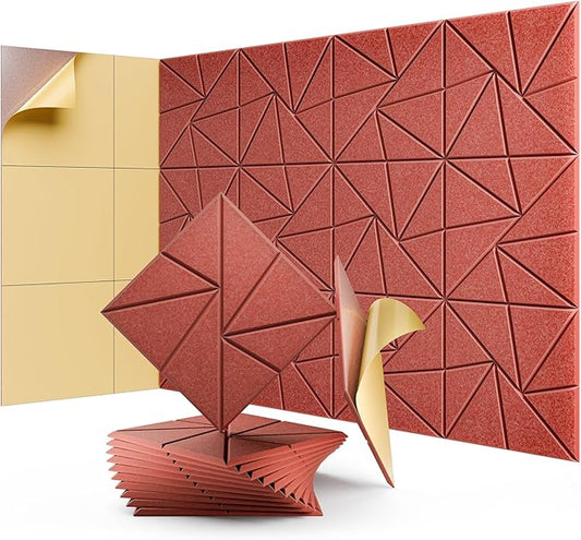 12 Pack Acoustic Panels, Sound Proof Foam Panels for Walls, Self-Adhesive High Density Soundproof Wall Panels, 12" X 12" X 0.4", Sound Absorbing Panels for Home, Studio, Office (Red)