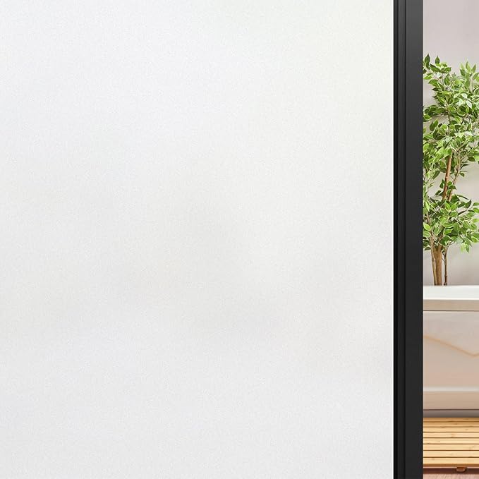 DOWELL Window Privacy Film, Frosted Glass Window Film, Static Cling Non-Adhesive Glass Clings, Sun Blocking Opaque Door Coverings, Reusable Door Sticker for Bathroom Home Office, White, 17.5" x 118"