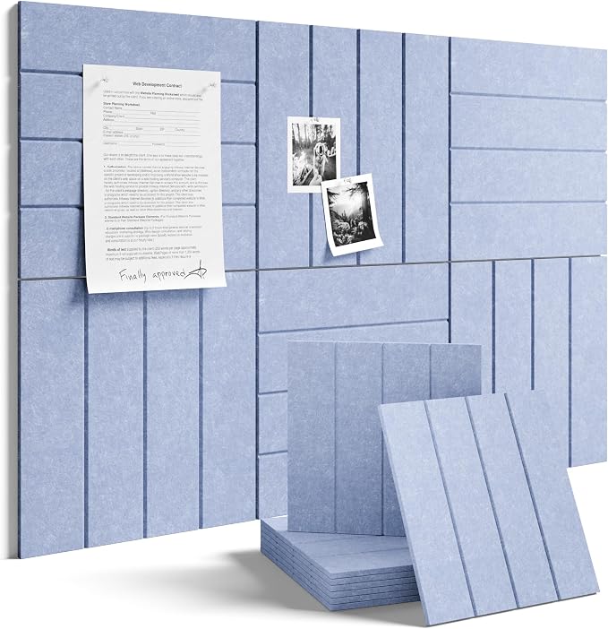 Fluxynara Felt Bulletin Board Tiles Large 36" x 24" Cork Board Alternative-6 Pack with 32 Adhesive Tabs, Thick Slat Wall Panels for Office Decor, Push Pin Board Wall Organizer - Soft Periwinkle