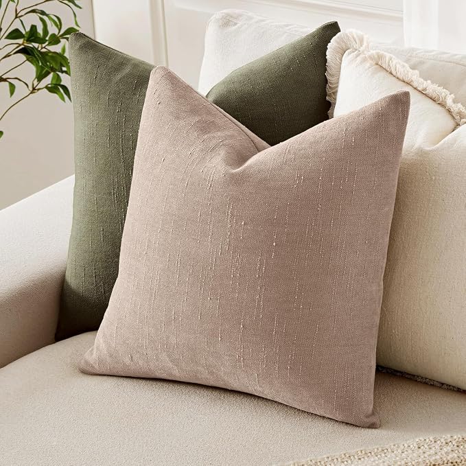 MIULEE Pack of 2 Decorative Throw Pillow Covers Soft Chenille Throw Pillows Solid Neutral Farmhouse Textured Cushion Covers for Couch Sofa Bedroom Living Room 20x20 Inch,Irish Cream