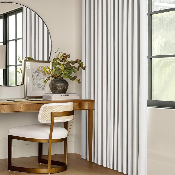 Extra Wide 60 Inch Width Blackout Curtains 92 Inches Long for Bedroom Living Room Darkening Linen Pinch Pleated Office Thermal Insulated Ceiling Track Window Sliding Door Drapes Beige White 1 Panel