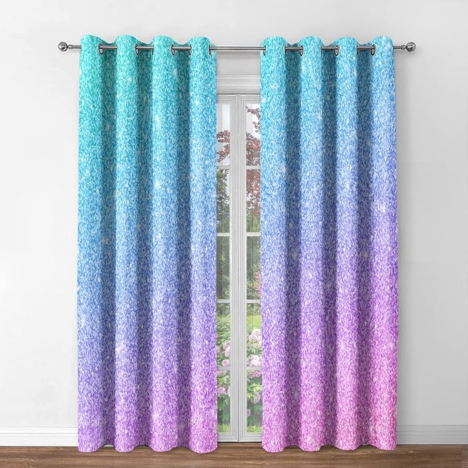 Jekeno Bright Colorful Ombre Blackout Curtains Pretty Multicolor Abstract Art Print Drapes Decor Home Bedroom Apartment Living Room Darkening Grommet Window Treatments 2 Panels Set,52x84 Inch
