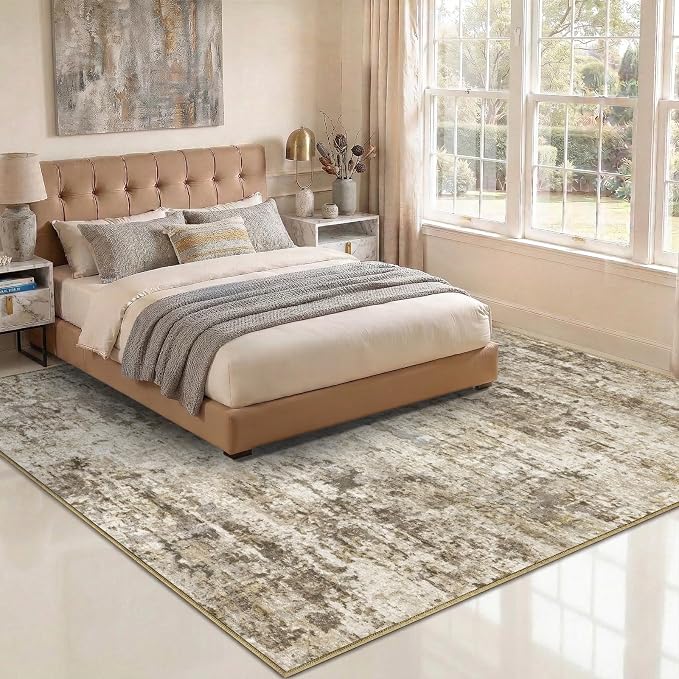 8x10 Area Rugs Washable Living Room Rug-No Slip Soft Carpets Modern Abstract Indoor Floor Stain Resistant Large Carpet for Bedroom Dining Room Farmhouse Nursery Home Office Brown
