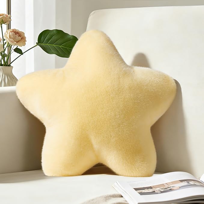 15.4 Inch Star Pillow Cute Yellow Decorative Throw Pillows for Couch Bed Sofa, Aesthetic Star Shaped Soft Floor Cushions for Living Room Bedroom Decor (Goose Yellow, 15.4" x 15.4")