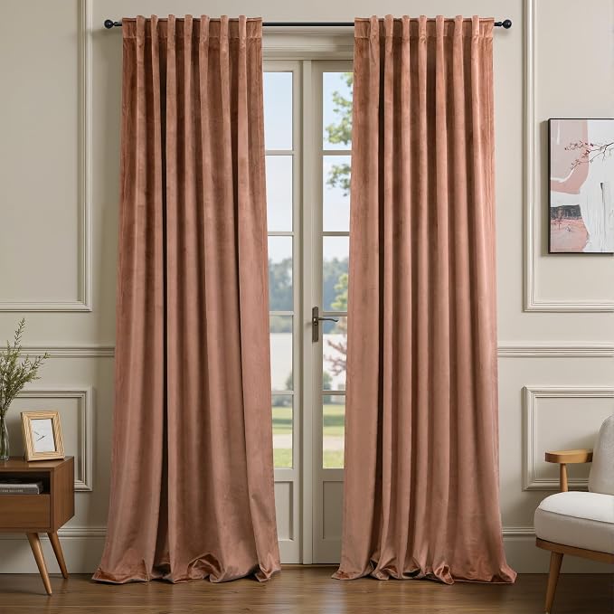 Cinnamon Velvet Curtains 84 Inch Length 2 Panel for Living Room Bedroom Boho Vintage Luxury Blackout Velvet Drapes for Dining Room Darkening Thermal Insulated Curtain 84 Long Back Tab Terracotta Brown
