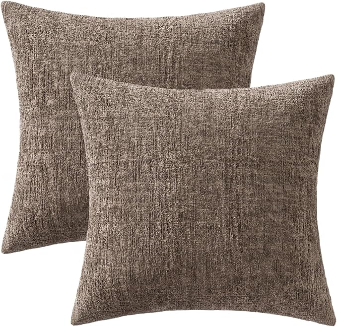 MIULEE Decorative Throw Pillow Covers 24x24 Pack of 2 Taupe Couch Pillow Covers Soft Cozy Textured Chenille Pillowcases for Home Decor Sofa Living Room Cushion Bedroom