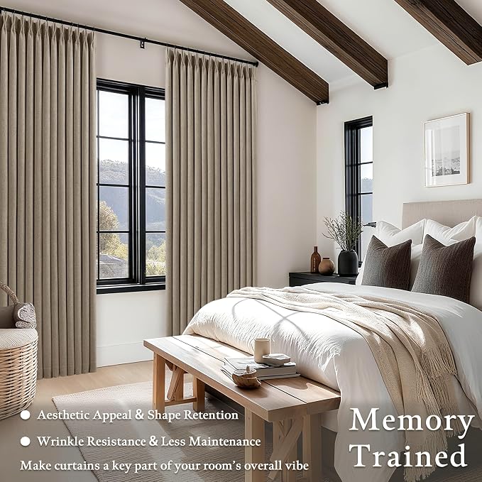 Blackout Pinch Pleat 100 Inch Curtains 2 Panels Set for Living Room Bedroom Farmhouse Farmhouse Pinch Pleated Back Tab Thermal Insulated 100% Black Out Window Curtain 100 Inch Length Taupe Deep Flax