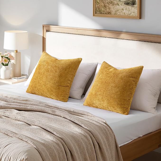 MIULEE Pack of 2 Gold Throw Pillow Covers 22x22 Inch Mustard Yellow Summer Modern Boho Accent Decorative Pillow Covers Soft Chenille Farmhouse Cushion Covers for Home Decor Couch Bed Sofa Living Room