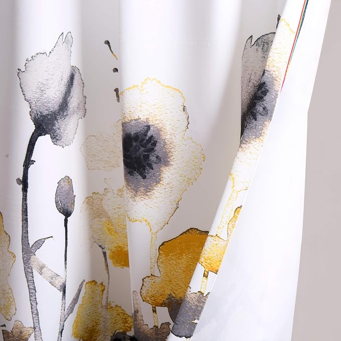LUSH DÉCOR, 95” x 52”, Yellow and Gray Lush Decor Zuri Flora Curtains Light Filtering Window Panel Set for Living, Dining, Bedroom (Pair)
