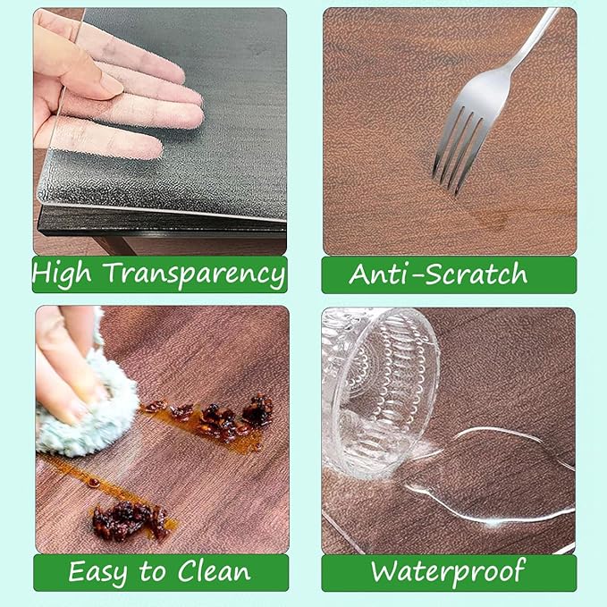 Kasepie Frosted PVC Table Cover Protector 20X40Inch, 1.5mm Thick Plastic Table Cover Rectangle,Clear Table Protector,Desk Protector Mat for Kitchen, Dresser, Writing Desk，Dining Room Table
