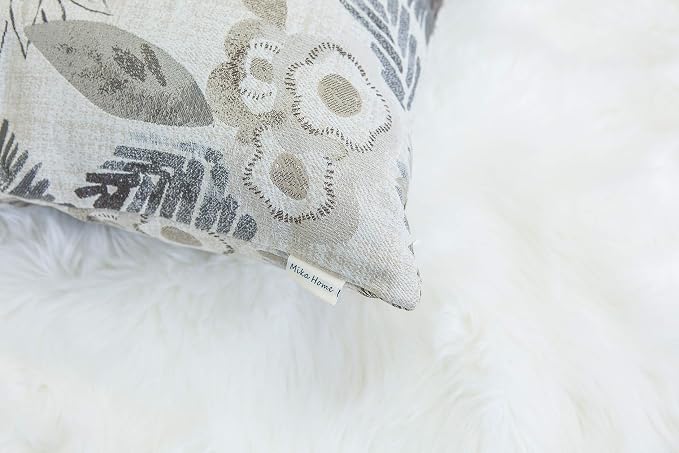 Mika Home Pack of 2 Decorative Throw Pillows Cases Cushion Cover for Sofa Couch Bed,Sunflower Pattern,20x20 Inches,Grey Cream