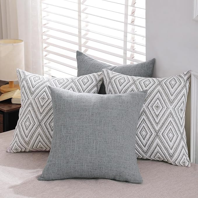 HPUK Throw Pillow Covers 20x20 Inch Set of 4, Linen Decorative Pillow Covers, Accent Cushion Covers for Couch Sofa Bed Bedroom Living Room Décor, Grey