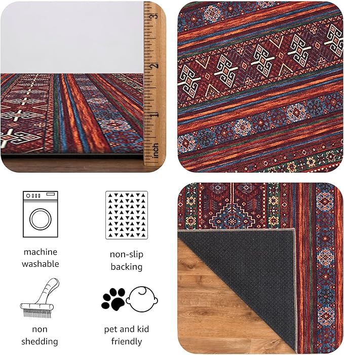 Keen Home Design 8x10 Rug - Machine Washable Area Rug with Non-Slip Backing, Ideal for Living Room, Dining Room, Bedroom - Vintage, Easy Clean, Durable, Low Pile Rug - (8' x 10')