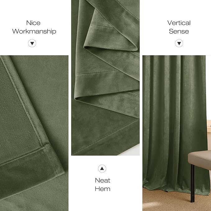 NICETOWN Sage Green Blackout Curtains 72 inches Long 2 Panels (62-inch Wide), Farmhouse and Sleek Velvet Drapes and Curtains for Doorway, Patio Sliding Door, Office, Dorm