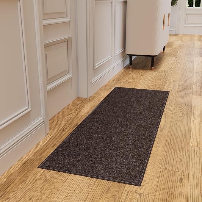 Ottomanson 20" x 59" Ultra-Thin Hallway Runner Rug - Durable Non-Slip Carpet for High-Traffic Areas - Fits Under Doors for Seamless Entry - Ideal for Kitchen, Entryway, Bedroom & Living Room, Brown