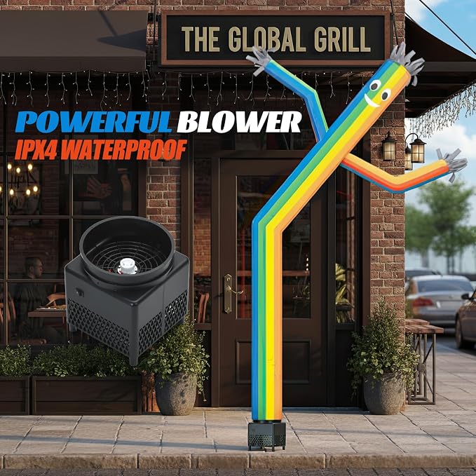 6ft Rainbow Sky Air Puppet Dancer Inflatable Waving Tube Man with Lights & Built-in Blower - Wacky Waving Dancing Tube Guy for Business Promotion Stand Out Christmas Advertising
