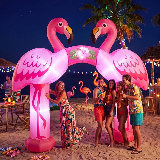 Seenelling 10 FT Inflatable Pink Flamingos Archway Decor Giant Summer Flamingos Arch Built-in LED Lights for Built-in LED Lights for Summer Beach Luau Tiki Theme Pool Party Yard Lawn Decorations