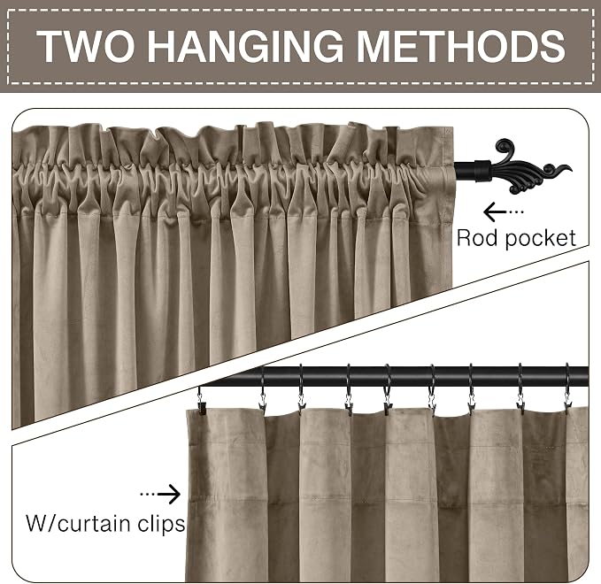 StangH Velvet Curtains 90 inches Long - Camel Beige Room Darkening Privacy Protect Window Treatment Luxury Heavy Thick Door Drapes for Living Room/Bedroom, W52 x L90, 2 Panels