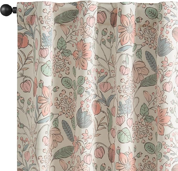 Vangao Pink Nursery Curtains for Girls Room Floral Blackout Curtains 63 Inch Length Farmhouse Drapes for Bedroom Room Darkening Flower Patterned Window Treatment for Kids Set of 2