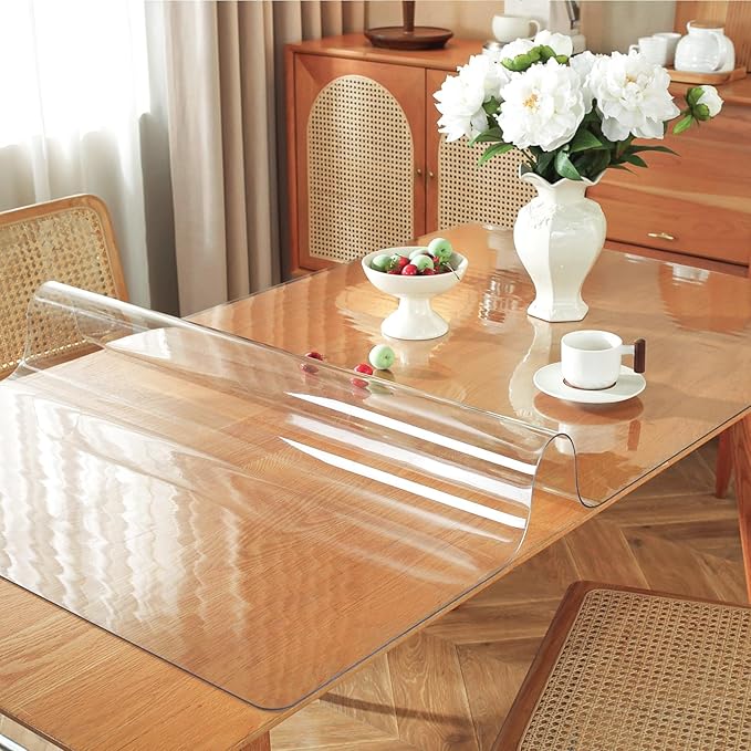 Clear Table Protector 36 x 72 Inch, 1.5mm Thick Plastic Table Cover, Waterproof PVC Clear Table Cover Protector, Desk Protector Mat, Writing Desk Pad for Desktop, Coffee & Dining Room Table