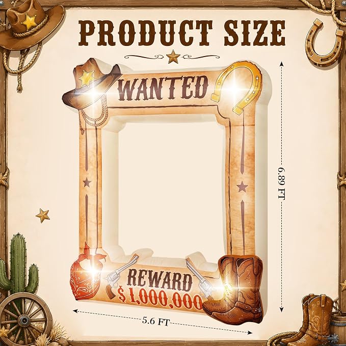 Soulchen 6 x 5 ft Western Wanted Inflatable Decoration with LED Lights and Built-in Blower Perfect for Cowboy Party Decor Western Themed Birthdays and Vintage Country Events