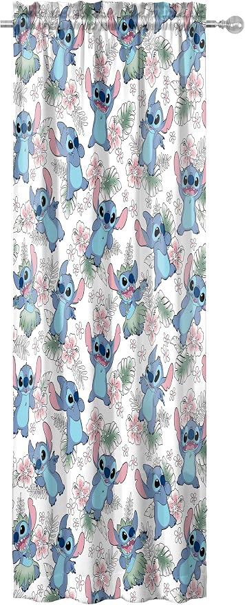 Jay Franco Window Curtains for Kids Bedroom 4-Piece Drape Set with 2 Tiebacks, Multi - Lilo & Stitch, 42" W x 63" L (Pack of 2)