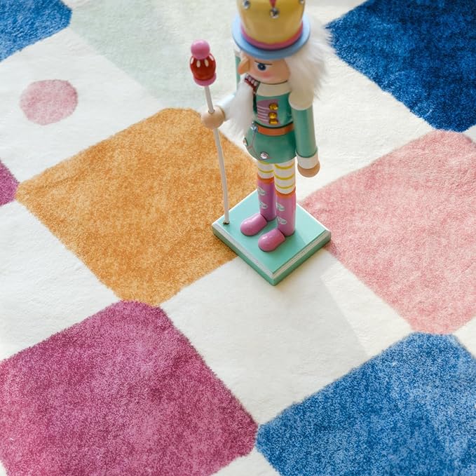 jinchan Macy 4x6 Area Rug for Kids Room Modern Colorful Checkered Diamond Nursery Rug Indoor Washable Soft Non Slip Carpet for Playroom Classroom Bedroom Dorm Daycare Living Room Berries on Cream