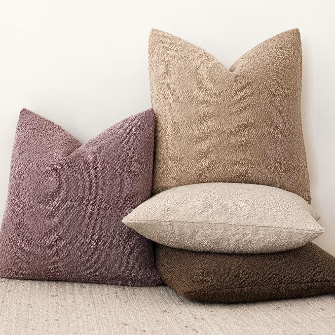 Foindtower Set of 2, Decorative Textured Boucle Throw Pillow Covers Accent Solid Pillow Cases Soft Cozy Couch Cushion Case for Chair Sofa Bedroom Living Room Home Decor 24x24 Inch Dark Purple