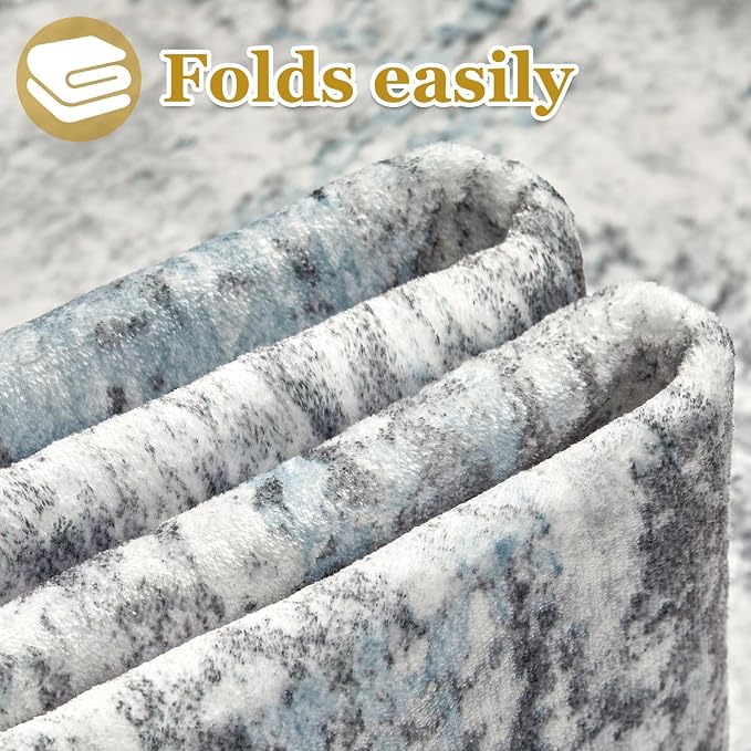 Area Rugs for Living Room: 10x10 Abstract Washable Rug Modern Neutral Large Soft Stain Resistant Non-Slip Backing Machine Table for Bedroom Dining Room Indoor Home Office Carpet - Blue Grey
