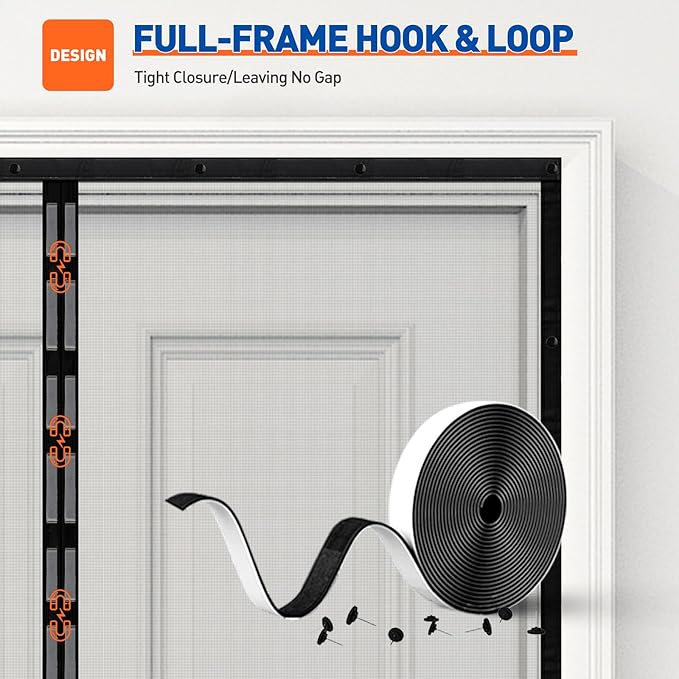 MAGZO Magnetic Screen Door Fit Door Size 38 x 99 Inch, Screen Size 40" x 100" Strong Magnets Mesh, Reinforced Fiberglass Net for Patio and Front Entrances, Gray