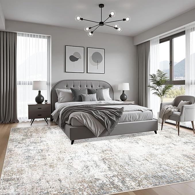 5x8 Area Rug Living Room Rug: Washable Modern Abstract Soft Thin Rug Indoor Floor No Slip Stain Resistant Carpet for Bedroom Dining Room Farmhouse Nursery Home Office - Brown Grey
