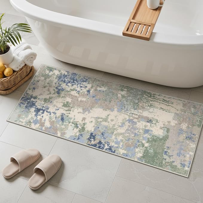 GENIMO 2X5 Washable Modern Runner Rug for Hallway, Non-Slip Low Pile Chenille Print Rug, Soft Rugs for Indoor Entryway Kitchen Corridor, Sage Mist