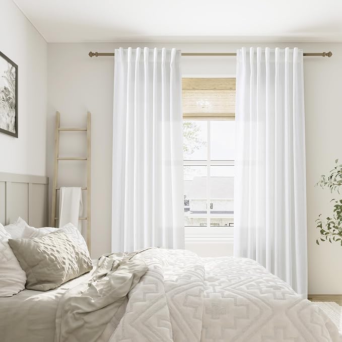 Aersas Off White Back Tab Linen Curtains for Living Room 2 Panel Light Filtering Semi Sheer Linen Drape Neutral Country Rustic Farmhouse Boho Curtain 52W x 90L