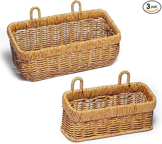 2 PCS Hanging Storage Baskets,Shower Organiser With Hooks, Bathroom Storage Accessory Shelf Organiser,Wall Mount Wicker Basket For Cosmetics, Soap Dispensers, Shower Products(Yellow-(S+M))