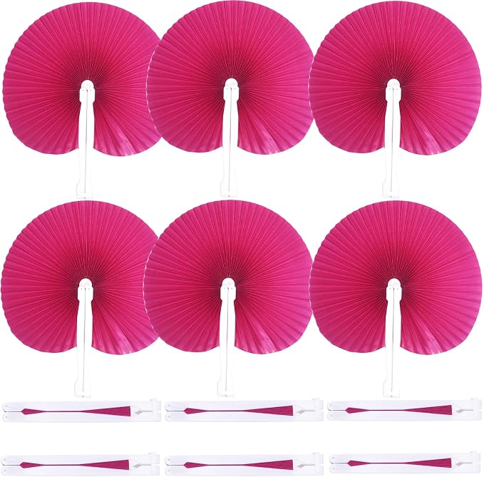 Bestage 20 Pieces Fuchsia/Hot Pink Round Paper Fans | Foldable Handheld Fans for Women,Folding Hand Fans for Wedding,Bridal Guest,Church,Party Favors,Dancing,Birthday,DIY