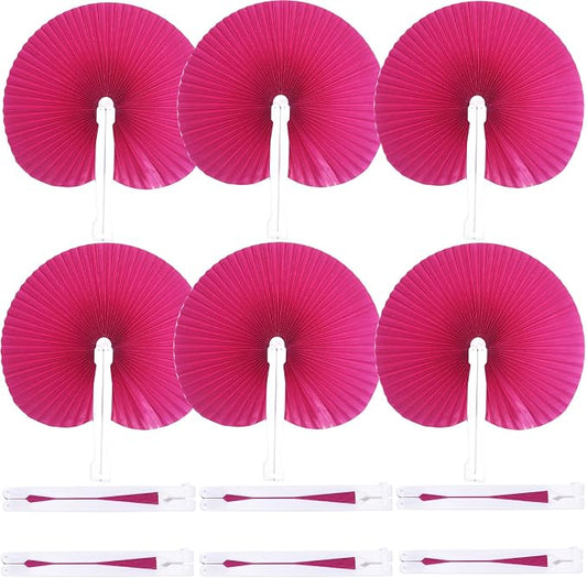 Bestage 20 Pieces Fuchsia/Hot Pink Round Paper Fans | Foldable Handheld Fans for Women,Folding Hand Fans for Wedding,Bridal Guest,Church,Party Favors,Dancing,Birthday,DIY